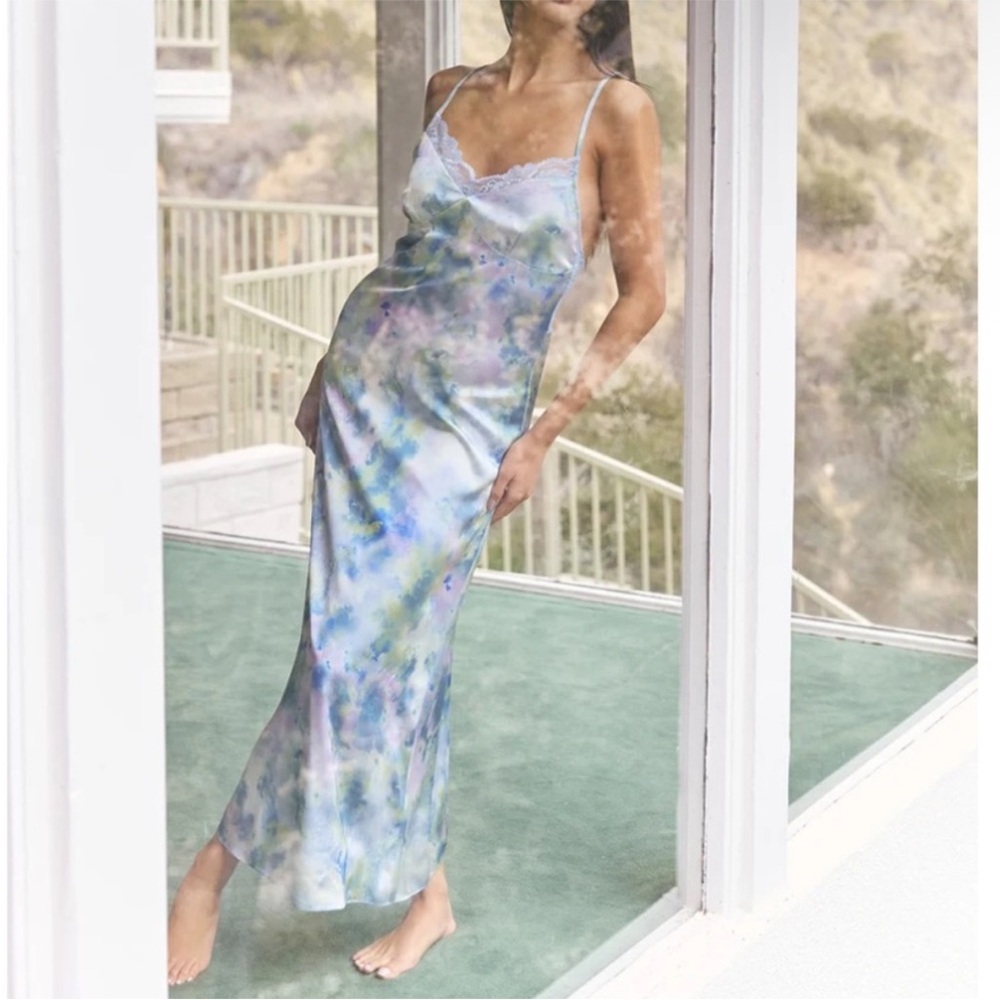 West of Melrose Blue and Green Maxi Slip Dress with Spaghetti Straps